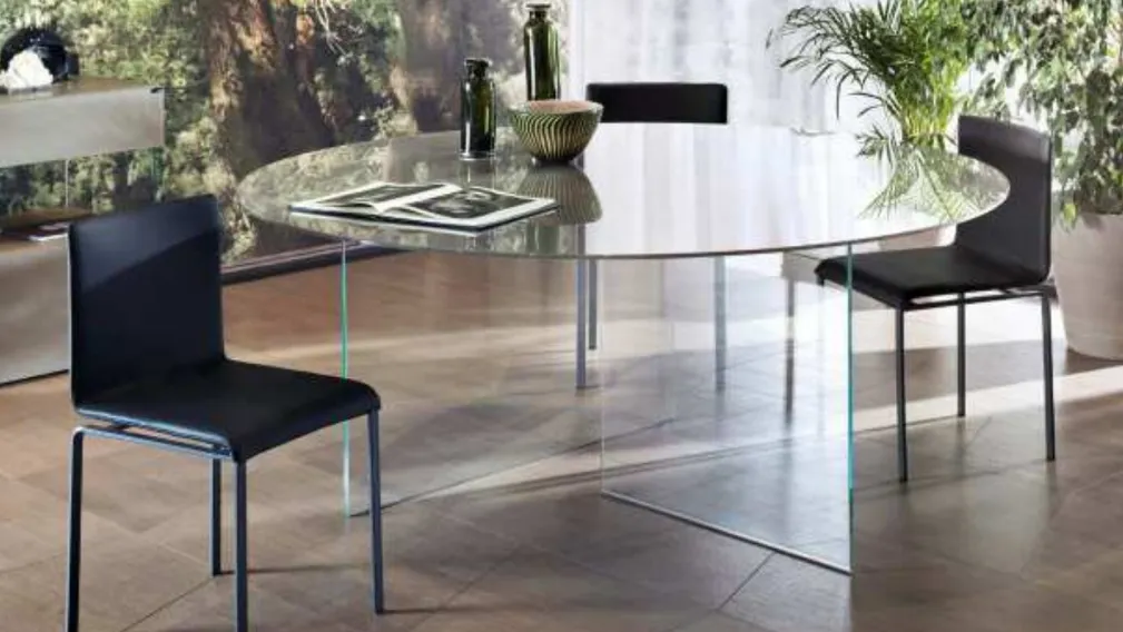 Tavolo Air Glass Rotondo in vetro temperato di Lago