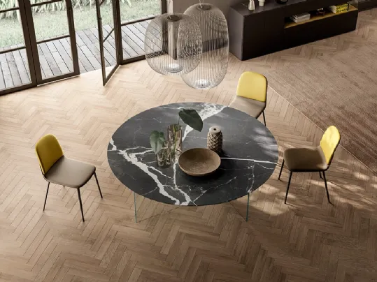 Tavolo Air XGlass Rotondo in vetro con top effetto marmo di Lago