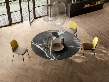 Tavolo Air XGlass Rotondo in vetro con top effetto marmo di Lago