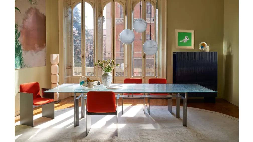 Tavolo con top in vetro increspato Doge Laguna di Cassina