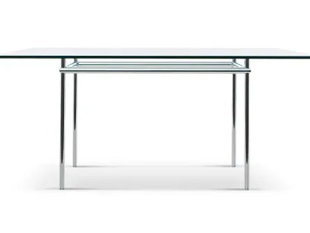 Tavolo LC12 Table la Roche con piano in criatallo e struttura in acciaio di Cassina