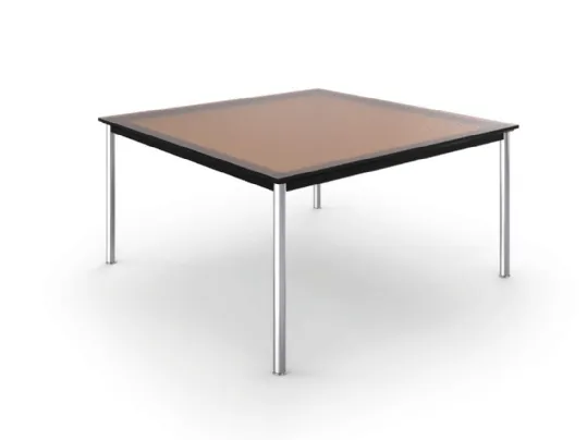 Tavolo Table en Tube con piano in vetro e base in acciaio cromato lucido di Cassina