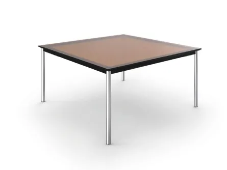 Tavolo Table en Tube con piano in vetro e base in acciaio cromato lucido di Cassina