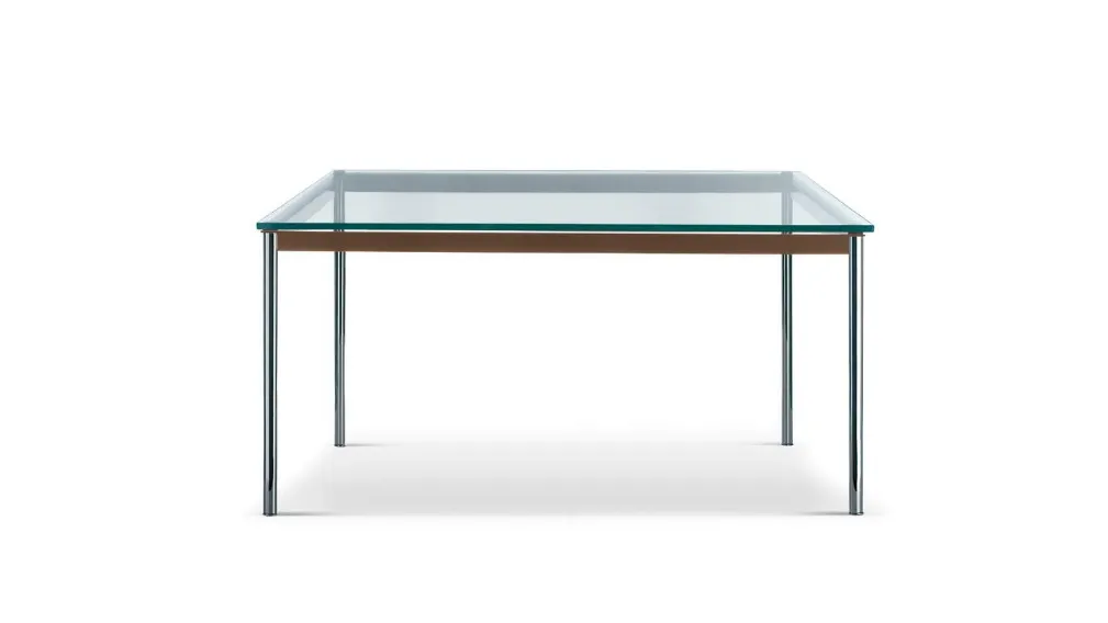 Tavolo Table en Tube con piano in vetro e base in acciaio cromato lucido di Cassina