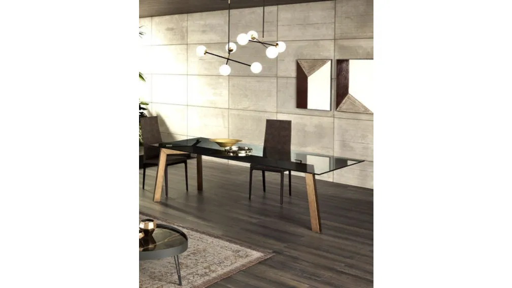 Tavolo Treble rettangolare con top in cristallo di Riflessi