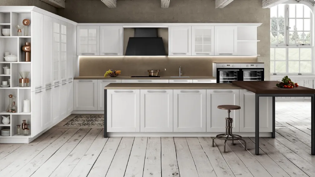 Cucina classica e al contempo moderna angolare in laccato opaco poro aperto Talia 02 di Miton