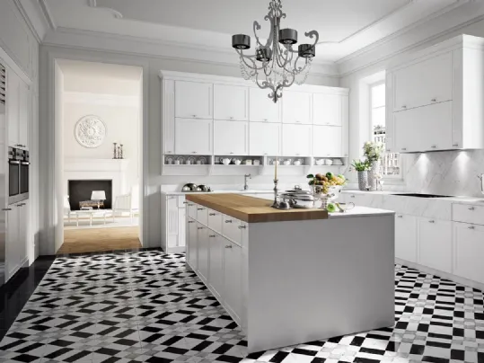 Cucina Classica angolare con isola in laccato opaco e marmo di Carrara Masa di Miton
