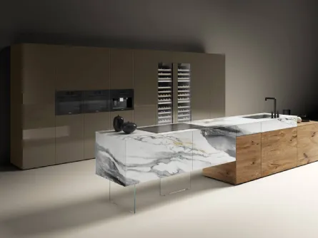 Cucina Design lineare 36e8 Marble XGlass Paonazzo e legno di Rovere di Lago