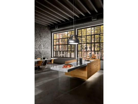 Cucina Design lineare 36e8 Wildwood 06 in legno di Rovere centenario e Quarzo di Lago