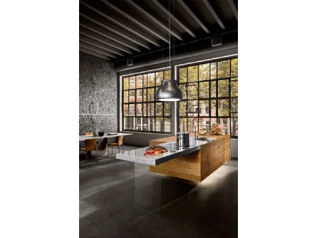 Cucina Design lineare 36e8 Wildwood 06 in legno di Rovere centenario e Quarzo di Lago