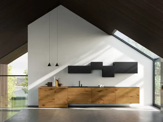 Cucina Design lineare 36e8 Wildwood 01 in legno di Rovere centenario di Lago