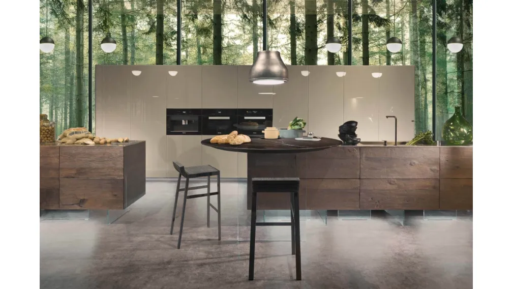 Cucina Design rotonda a isola in vetro effetto marmo Air Marble XGlass Marquina di Lago