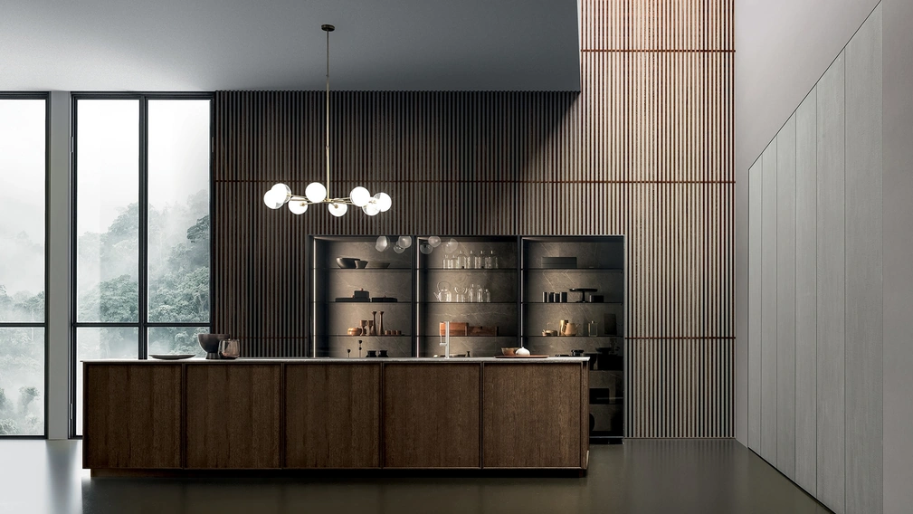 Cucina Design lineare Frame Black Dust di Modulnova