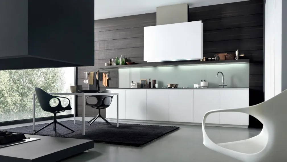 Cucina Design Light Vetro Bianco con top in Rovere Carbone di Modulnova