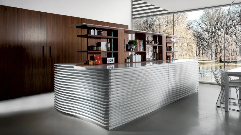 Cucina Design lineare in laccato Bianco lucido Marosi di Miton