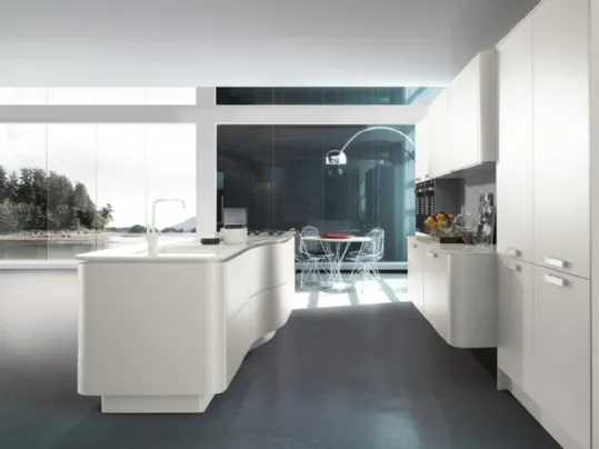 Cucina Design lineare Isola Esse in laccato Bianco opaco di Miton