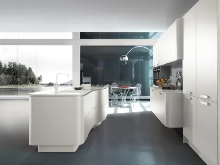 Cucina Design lineare Isola Esse in laccato Bianco opaco di Miton