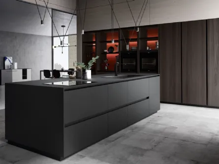 Cucina Design lineare in laminato Fenix finitura nero ingo Menta 04 di Miton