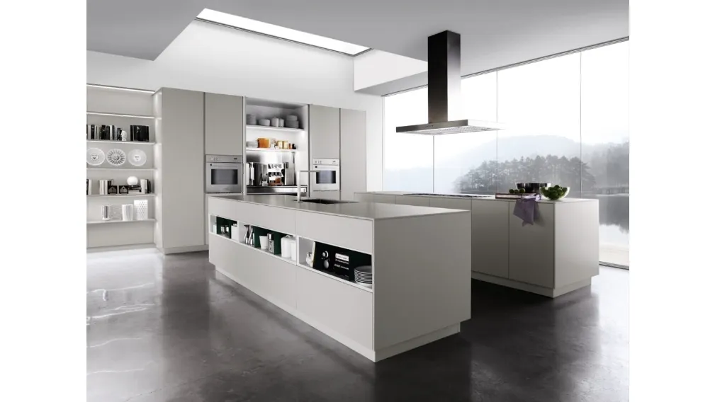 Cucina Design con doppia isola Sincro Matt in laccato Bianco opaco di Miton