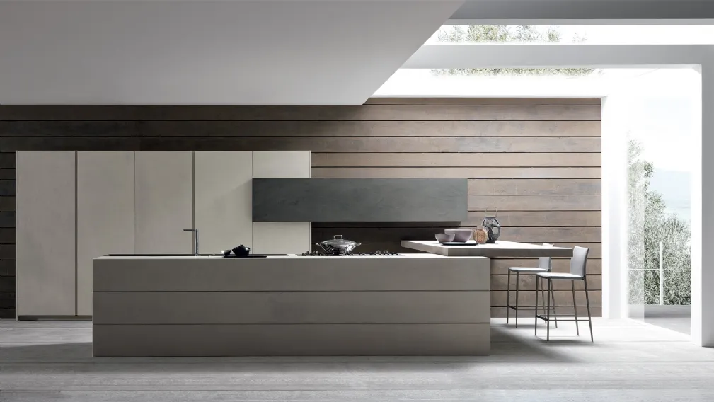 Cucina Design Twenty Resina Cemento Grigio con penisola di Modulnova