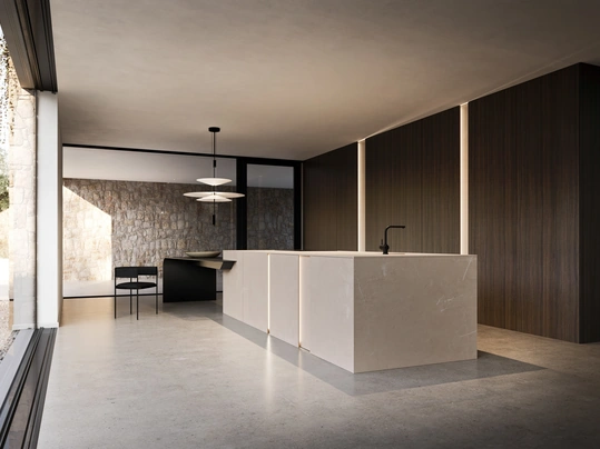 Cucina Design con isola Vertical Gold Pearl di Modulnova