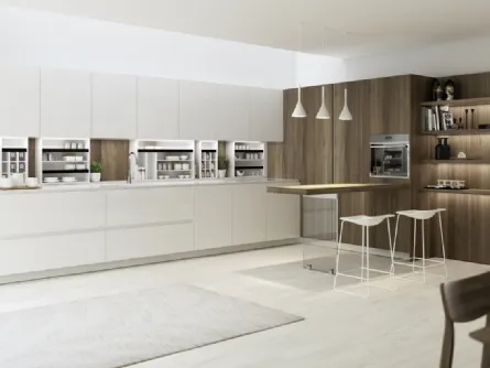 Cucina su misura in linea Limha Wood in laccato Bianco lucido e legno di Miton