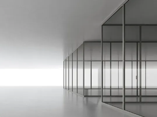 Pareti divisorie Air System in vetro con telaio in alluminio di Rimadesio