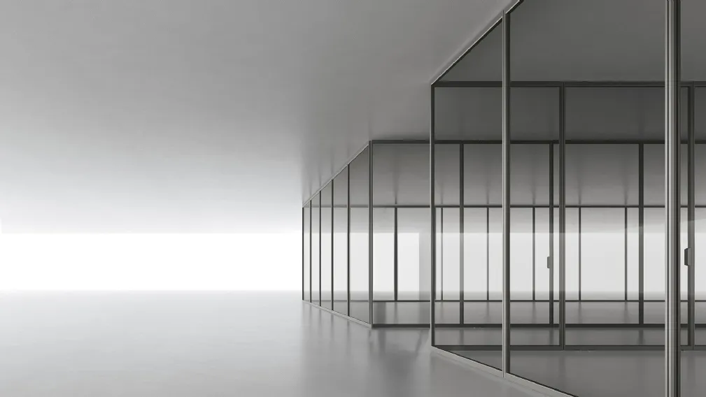 Pareti divisorie Air System in vetro con telaio in alluminio di Rimadesio