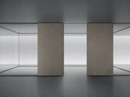 Parete divisoria Spazio e Graphis Plus in vetro e Gres con struttura in alluminio finitura platino di Rimadesio